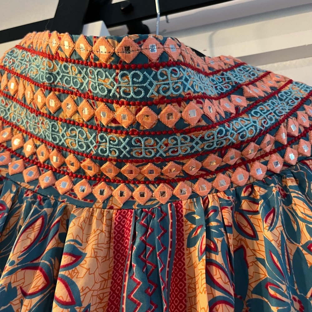🔥Sale🔥 NWOT Raga from Anthropologie Floral Blue and Peach Tiered Skirt (M) - Picture 3 of 6